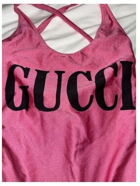 Gucci Gorgeous Hot Pink Logo Crossback One-Piece Swimsuit - RARE